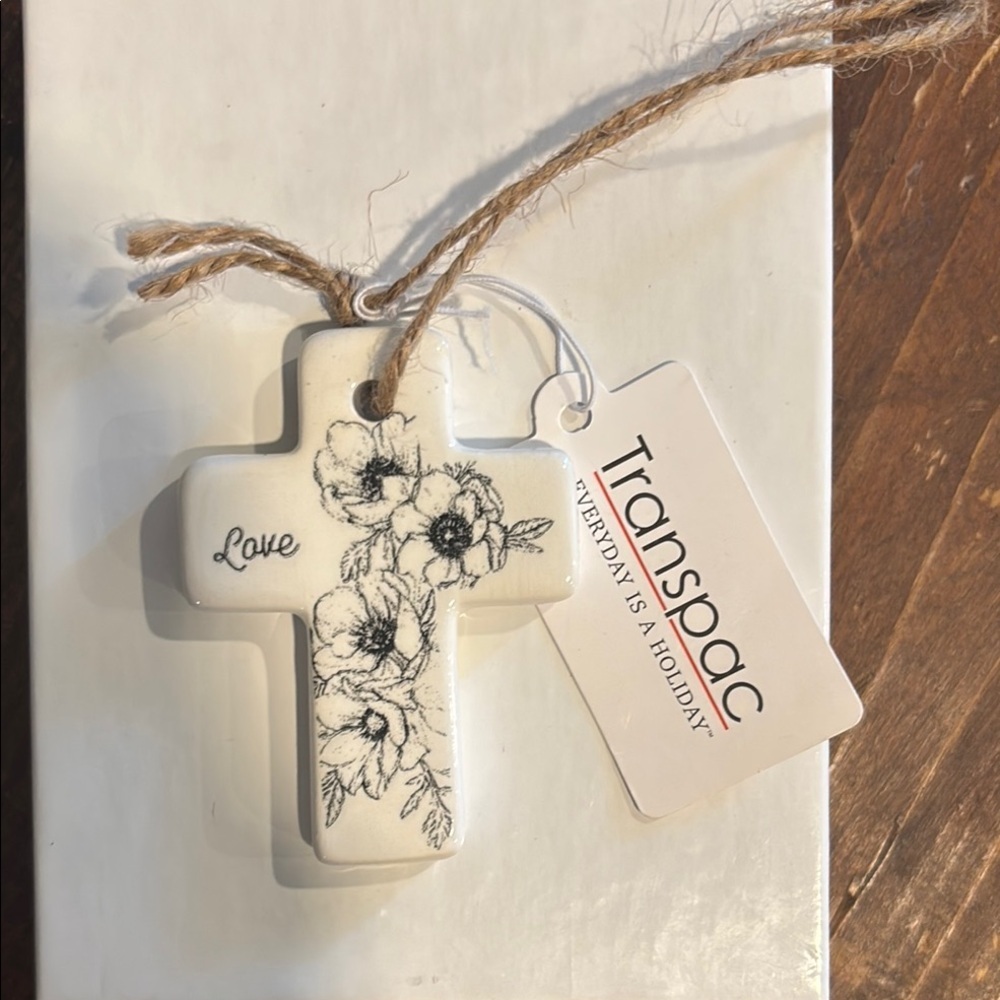 White Floral Cross Ornament